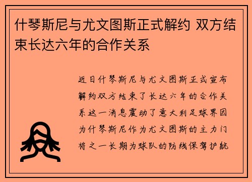 什琴斯尼与尤文图斯正式解约 双方结束长达六年的合作关系 什琴斯尼与尤文图斯正式解约 双方结束长达六年的合作关系